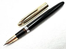 c1950 SHEAFFER CREST DELUXE BLACK & GF TOUCHDOWN FOUNTAIN PEN 14K B RESTORED