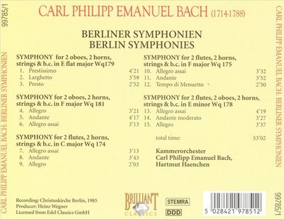 HARTMUT HAENCHEN CARL PHILIPP EMANUEL BACH: BERLIN SYMPHONIES NEW CD