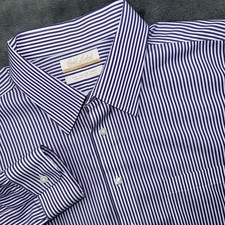 Roundtree Yorke Gold Label Dress Shirt Mens 18 34 Blue Stripe Non Iron Cotton