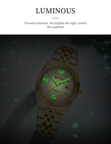 CURREN Women Quartz Watch Steel Luminous Weekdate Wristwatch for Lovers Watches - Picture 6 of 31