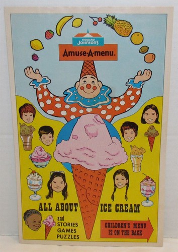 1972 Howard Johnson's Amuse-A-Menu All About Ice Cream
