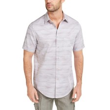 TASSO ELBA Gray Combo Stretch Textured Short Sleeve Button-Up Shirt SZ XL
