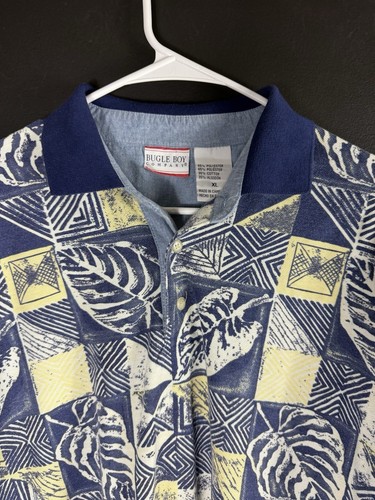 Vintage 90s Bugle Boy Shirt XL Short Sleeve Tropical Geometric Button Polo Y2K - Picture 2 of 8