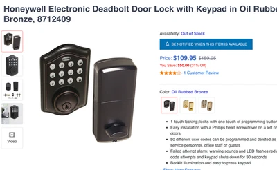 ✅ NEW Honeywell Digital Deadbolt Electronic Keypad - Oil Rubbed Bronze 8714509 - Image 1 of 3