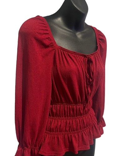 Blusa Campesina Roja Borgoña “Mía” Talla Grande - Imagen 2 de 5