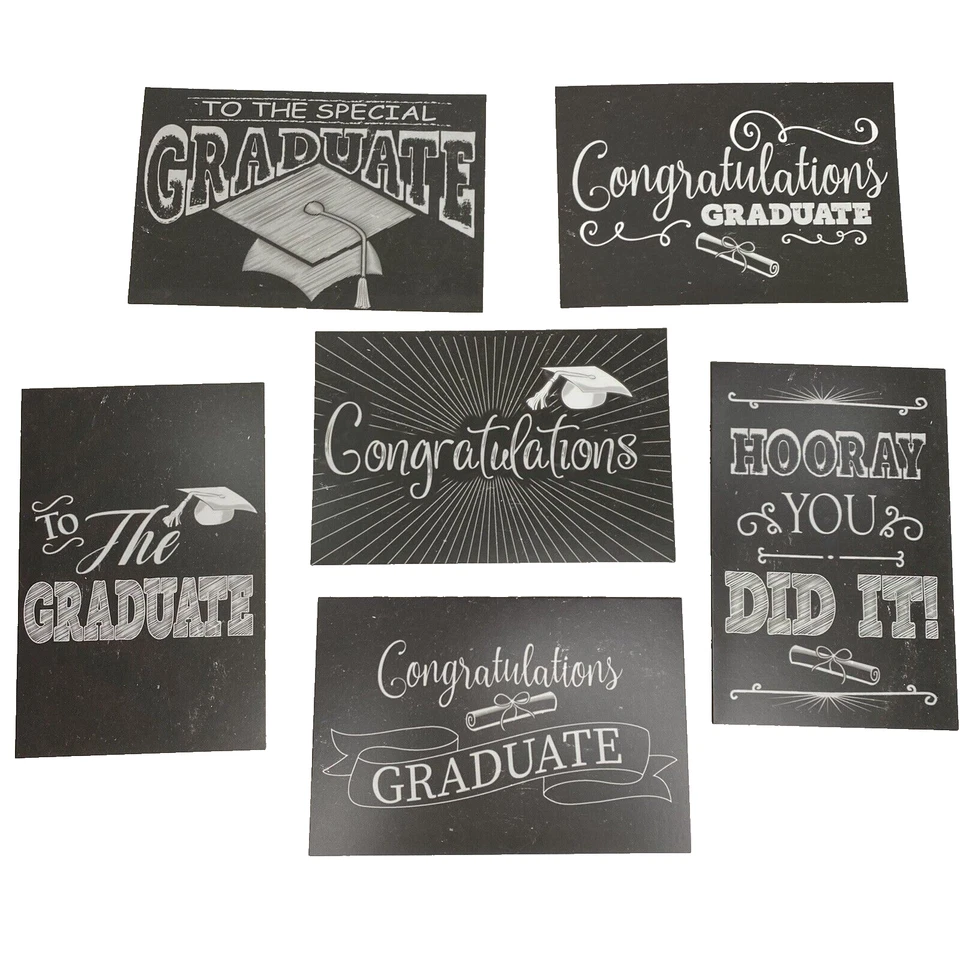 Tarjetas de graduación nota negro blanco en blanco escuela secundaria universidad sin fecha con paquete Env 60 Foto 2 de 4