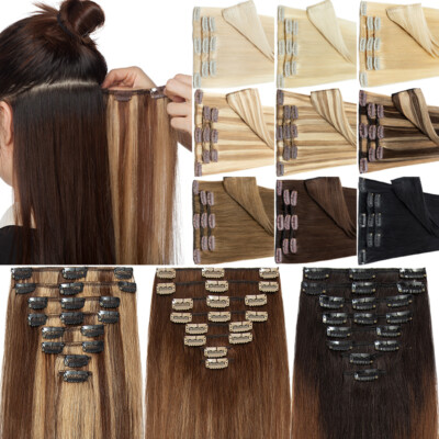 CLEARANCE Clip in 100% Russian Remy Human Hair Clip on Hair Extensions Full Head