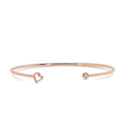 14K Rotgold Diamant Herz offen Armreif Armband natürlich 0,04 ct