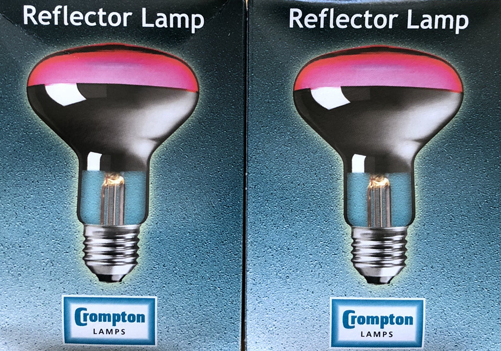 2 PACK OF CROMPTON 60W ES E27 RED SPOT REFLECTOR BULB LAMP 80MM 240V NEW