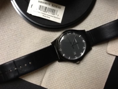 Marc Jacobs Logo Dial Round Black Leather Watch, MBM5013