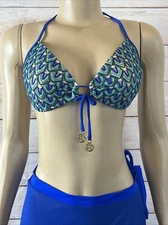 Luli Fama Women  Blue Kiss  Molded Push Up Bandeau Halter Top NWOT Size M