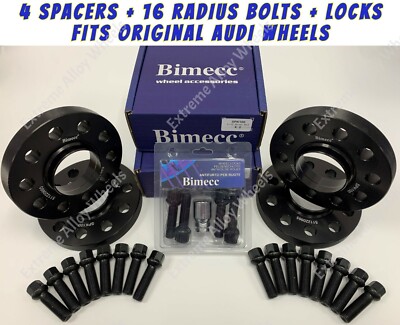 2x 12mm + 2x 15mm Black Alloy Wheel Spacers + Bolts + Locks Audi A3 S3 8V A4 