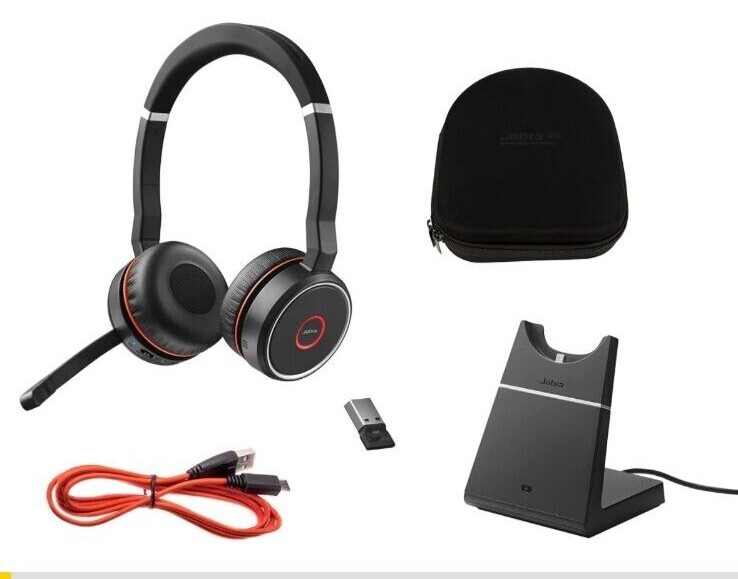 Jabra Evolve 75 Wireless Bluetooth Headset with Case, Dongle and Stand