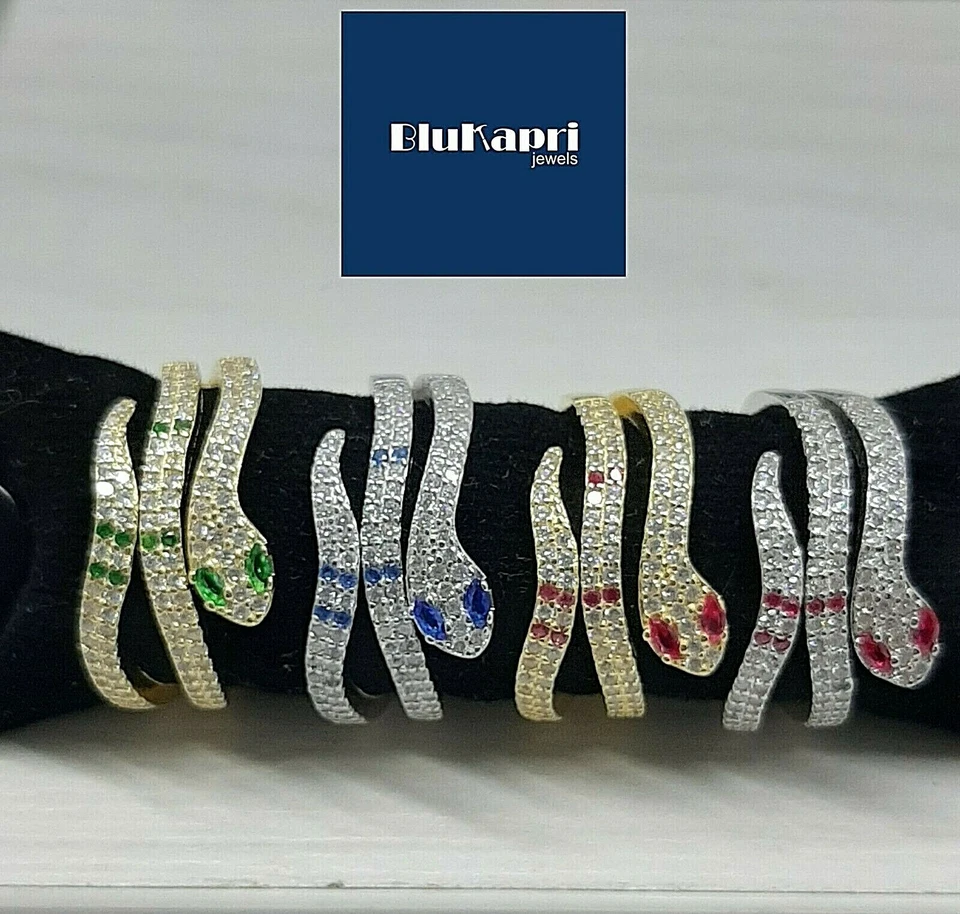 Anello donna  argento 925 fascia serpente zirconi colorato - Immagine 2 di 4