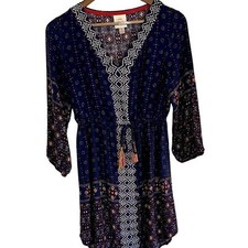 Knox Rose, navy blue, Boho, tie waist, V-neck, dress, size medium