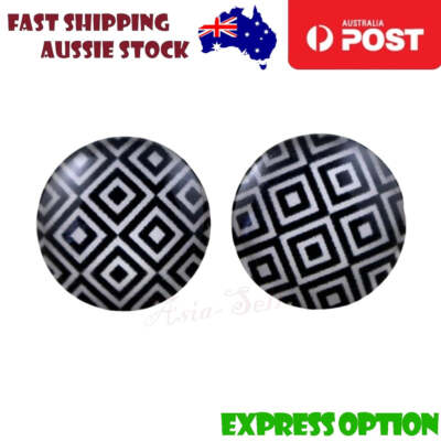 10pcs Photo Glass Cabochons Geometric Pattern 12mm B&W Squares Black ...