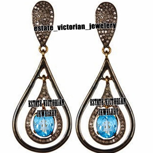 Boucles D'oreilles Vintage Années 80 - Velours Bleu Pétrole - Fermoir Clip - Occasion