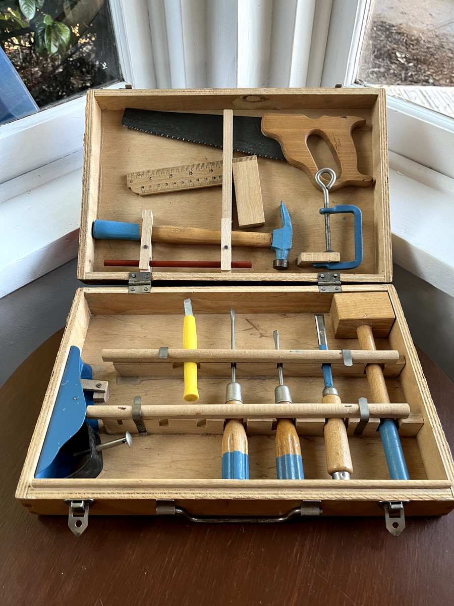 その他 VAN BOYS tool box 70s Vintage Handy Andy Toy Carpenters Kid's Tool Set Wood Chest 1975