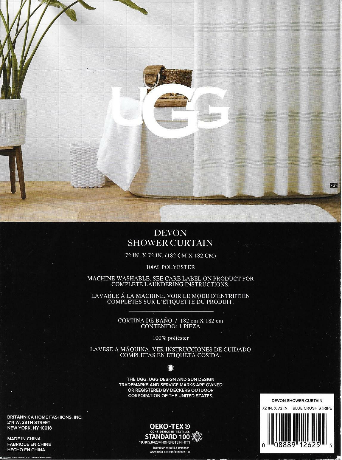 UGG Devon Blue Crush Stripe Fabric Shower Curtain (72 Bath