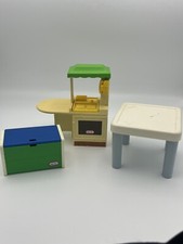 Vintage 1989 Little Tikes Dollhouse Kitchen Set, Toy Box, Table