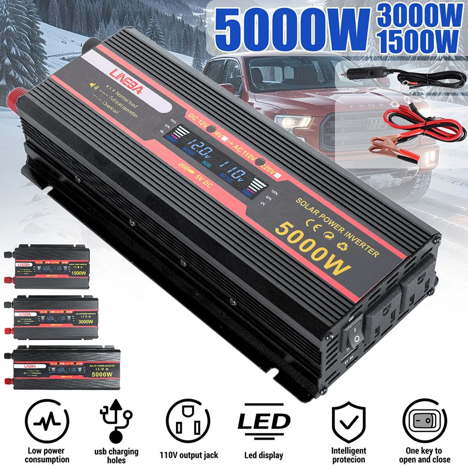 7000W 5000W 3000W Sine Power Inverter DC 12V 24V to 110V Converter Digital LCD - Image 3 of 4