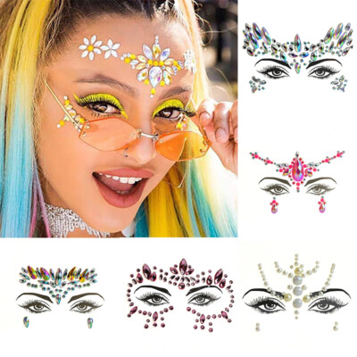 EDM Face Decor Rhinestone Party Resin Crystals Eyebrow Diamond Sticker Stick-on