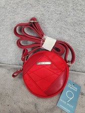 Nine West Red Round Circle Crossbody Bag Handbag Solid Print Canteen Style 4"