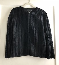 Krizia Black Crinkle Pleated Evening Jacket Size 42 6 8 Made In Italy