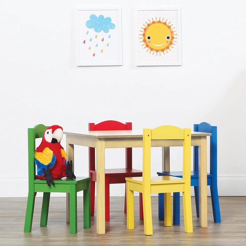 Juego de mesa y silla de 5 piezas muebles niños madera multicolor sala de juegos aula Foto 2 de 4