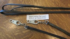 BLACK LEATHER 48"  PET LEASH  BLL4 w/ French SNAP Double wt. top grain USA new