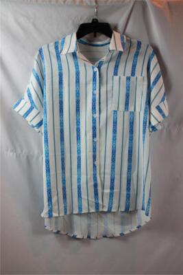 NIP Amazon Basic White Blue Decorative Striped Men's Shirt Size Small  