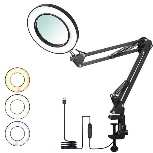 10X LED Magnifier Glass Desk Lamp With Light Stand Clamp Beauty Magnifying Hidpc - Picture 12 of 16