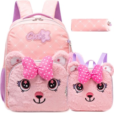 3 PCS Cute Backpacks and Lunch Box for Girls with LED Light Up Kawaii Backpack