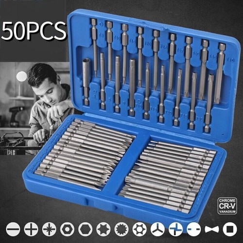 US 50PCS Extra Long Security Bits Hex Torx Star Spline Flat Screwdriver Bit Set