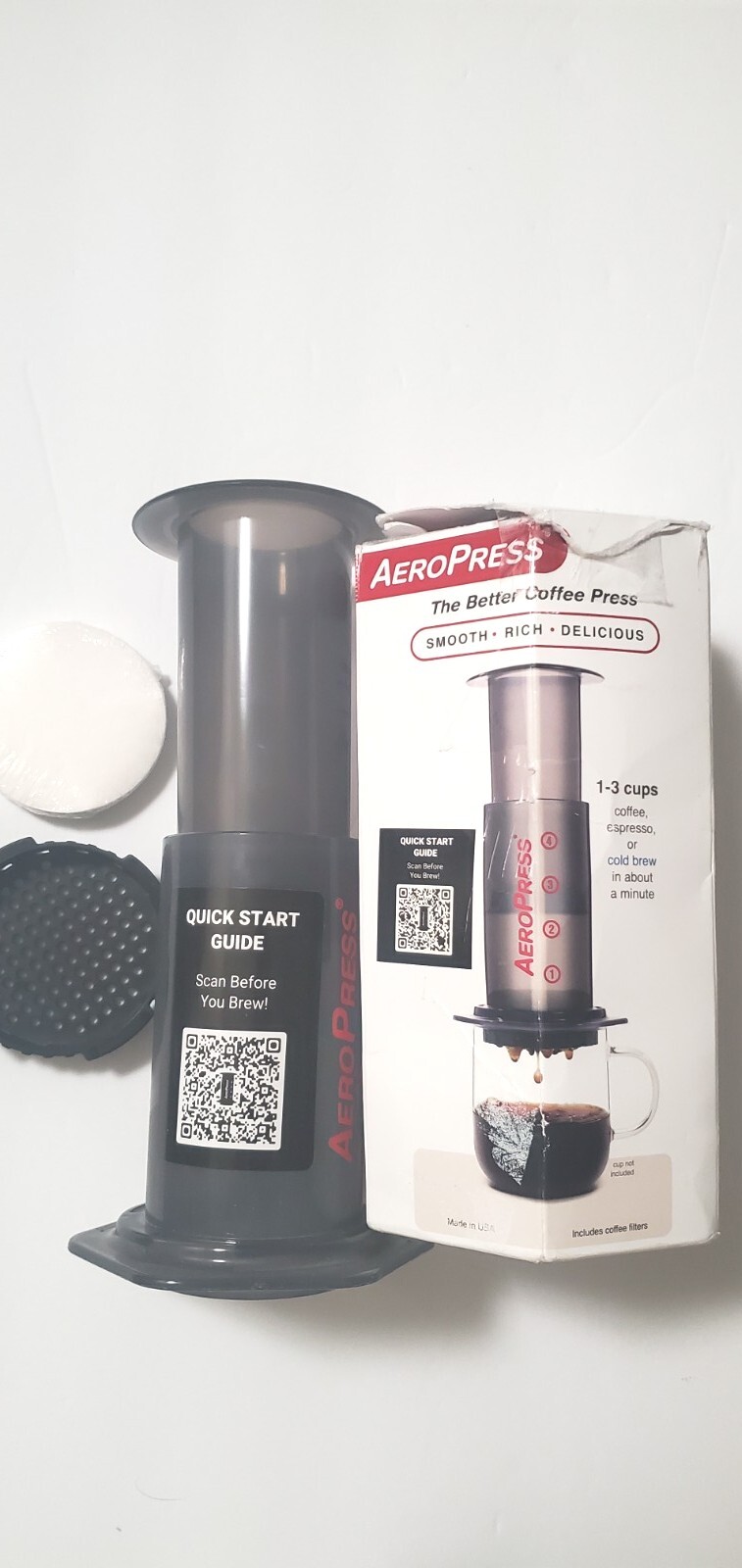 AeroPress- The Better Coffee Press; 1-3 Cup Open Box NO Scoop or Stirrer