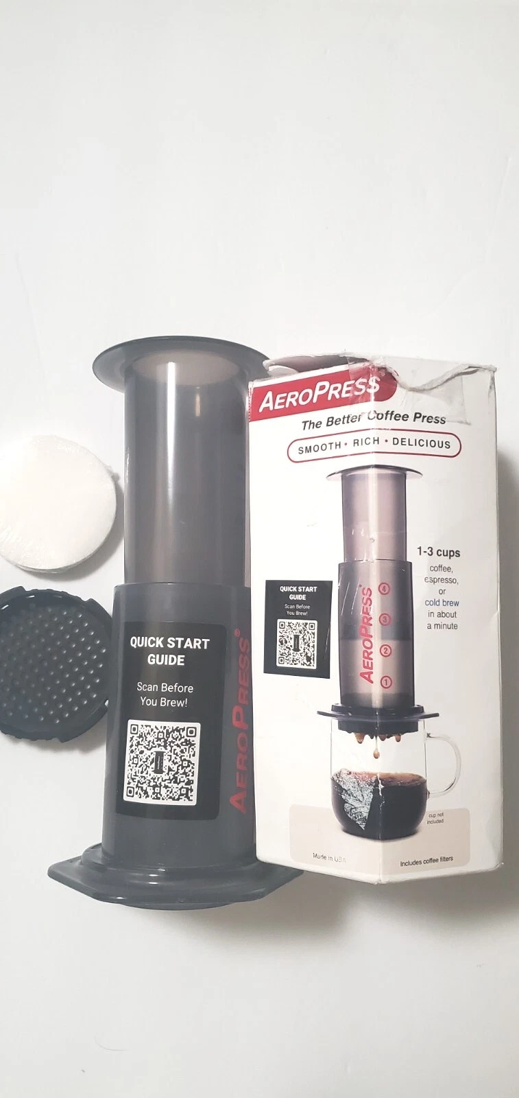 AeroPress- The Better Coffee Press; 1-3 Cup Open Box NO Scoop or Stirrer