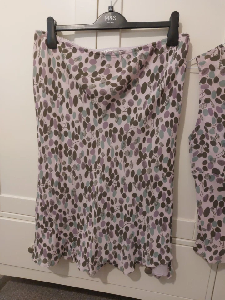 George Size 16 Lilac Purple Green Print  Matching Skirt And Top Elasticated... - Image 3 of 4