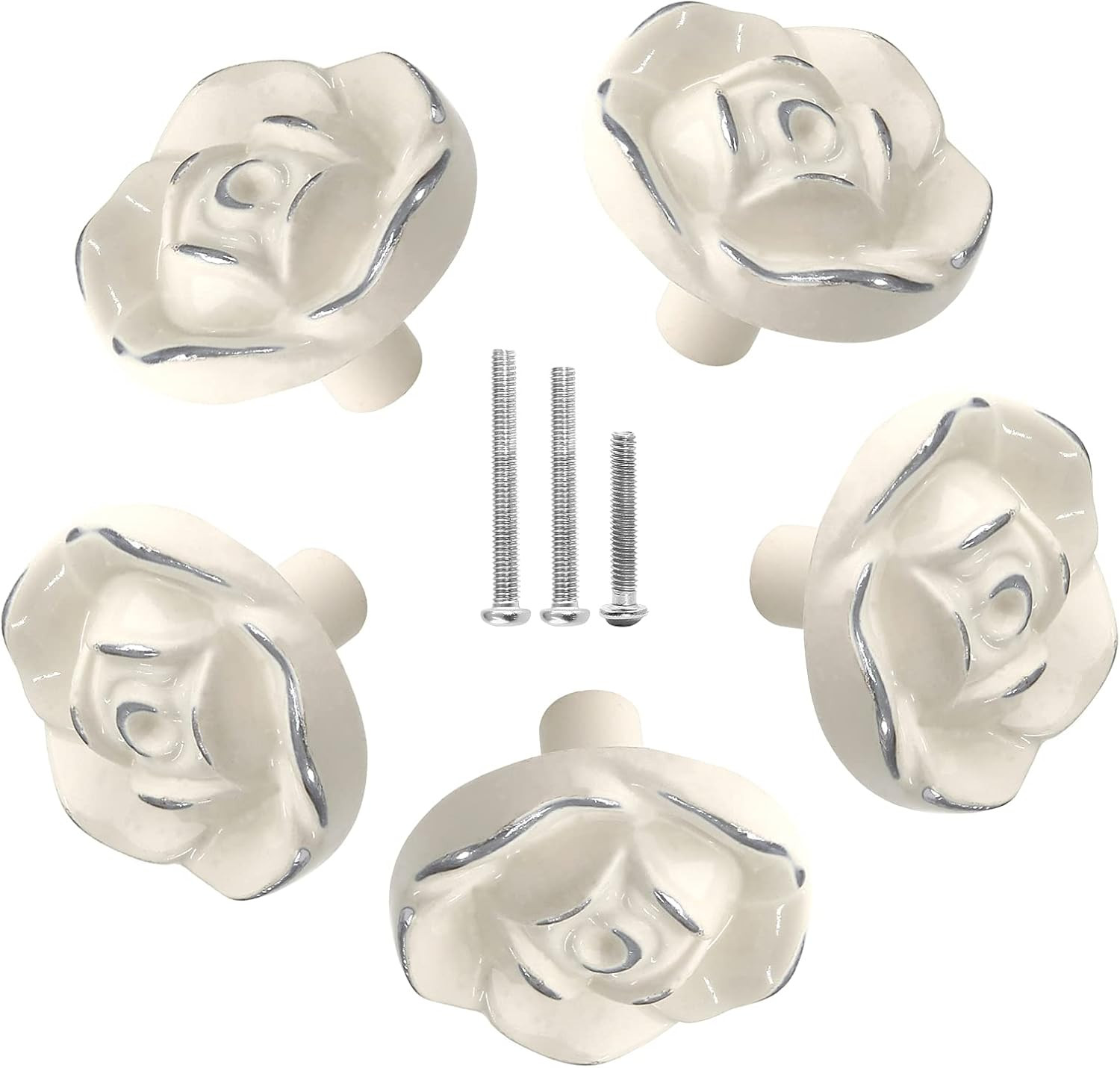 Uenhoy 5 Pcs Vintage Rose Drawer Knobs - Antique Rose Flower Cabinet Knobs for D
