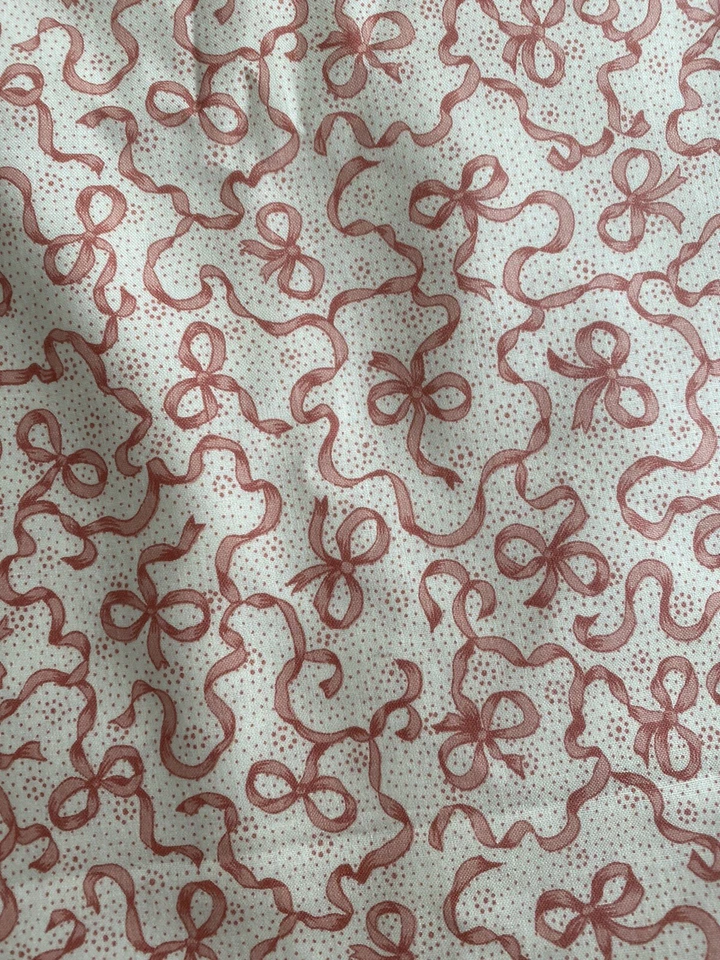 Joan Kessler “Beauregard” Pink Bow Ribbon Cotton Chintz Fabric Girls Baby 4.3yd - Image 2 of 4