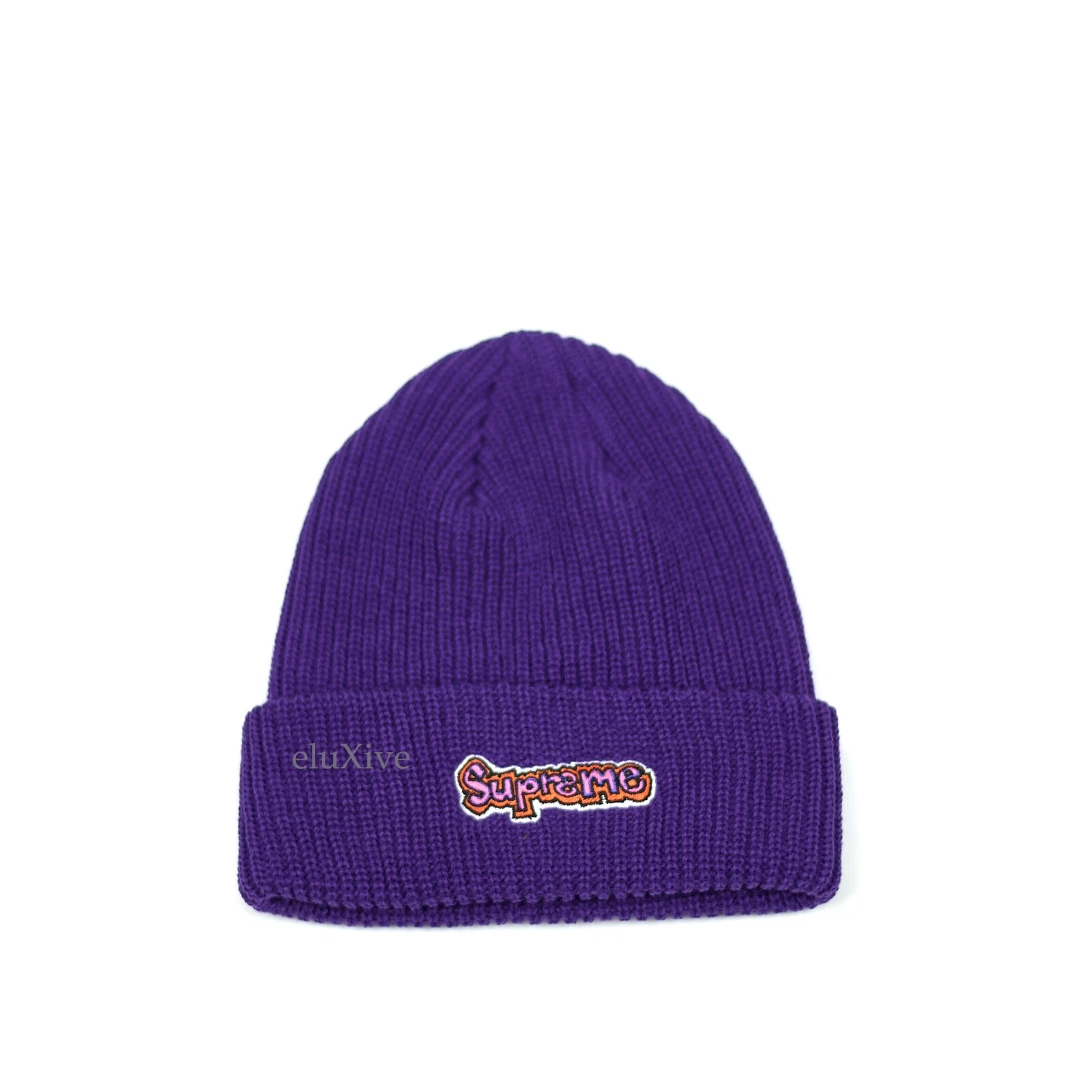 Neuf avec étiquettes chapeau en tricot nervuré logo Supreme NY Gonz violet DS SS21 AUTHENTIQUE