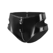 Women Faux Patent Leather Shorts PVC Underwear Knickers Crotchless Shorts Punk