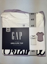 NWT Girls 2-Pack GAP 100 Cotton T-Shirt Tops Size XS 4/5 Purple  White Shirts