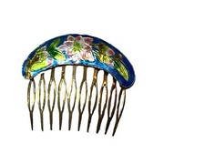 CHINESE JAPANESE ENAMEL Cloisonne Flowers Flower GOLD Hair Comb