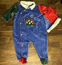 Vintage Little Me 2pc Fleece Dinosaur Outfit Footie Pajama Hat 6M Velour NOS