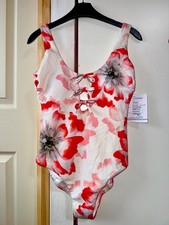 Ted Baker Floral Swimsuit UK 12 Red White One Piece Lace Up New