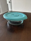 Pyrex Glass Oval Bowl 3 2/3 cup 8500 With Teal Vented Lid