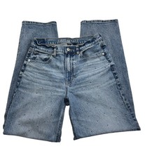 American Eagle Jeans Size 6 Super High Rise Baggy Straight Strigid Embellished