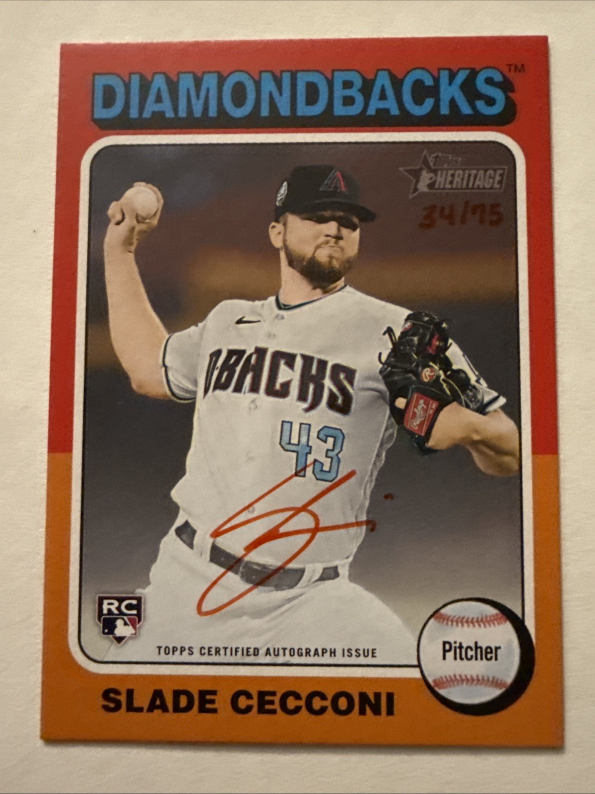 Slade Cecconi 2024 Topps Heritage Real Ones On Card Red Ink Auto Rc Sp #34/75