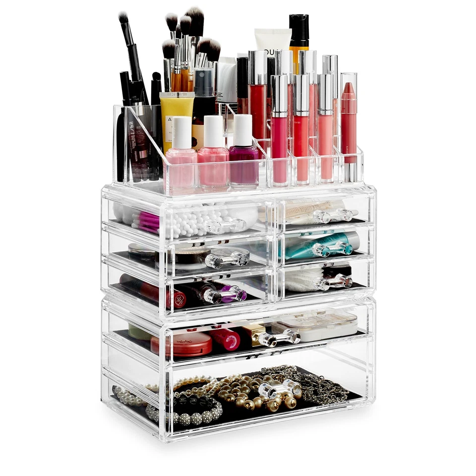 Organizador de maquillaje cosmético acrílico de 3 piezas y cajón de joyas caja de almacenamiento vitrina Foto 3 de 4