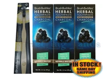 3 PACK + Bamboo Tooth Brush COOL MINT Toothpaste With Activated Charcoal Teeth.